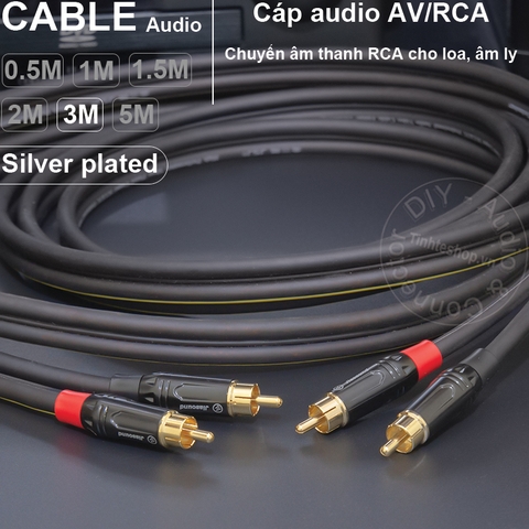 Dây hoa sen 2 đầu lõi đồng mạ bạc 1 cặp DIY 0.5 đến 5 mét - RCA silver plated