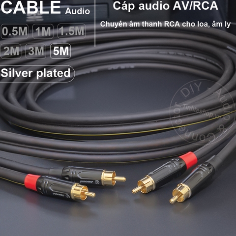 Dây hoa sen 2 đầu lõi đồng mạ bạc 1 cặp DIY 0.5 đến 5 mét - RCA silver plated