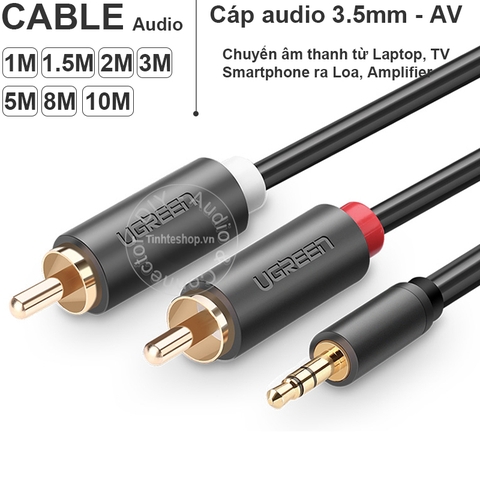 Dây âm thanh 3.5mm ra 2 đầu AV RCA Ugreen AV102 1M 1.5M 2M 3M 5M 10M