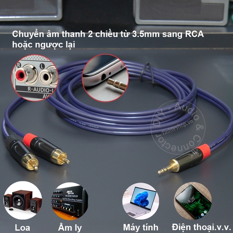 Dây hoa sen 2 đầu sang 3.5 dài 10 đến 20 30 mét - Customizable length 3.5mm AUX to 2 RCA audio cable
