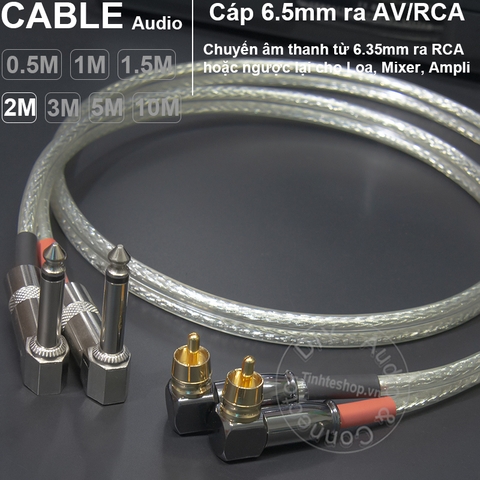 Dây 6.5 ra AV 1 cặp 2 đầu vuông góc DIY 0.5M đến 5M - 6.5mm to RCA cable 1 pair