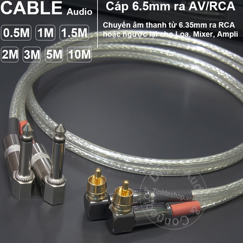 Dây 6.5 ra AV 1 cặp 2 đầu vuông góc DIY 0.5M đến 5M - 6.5mm to RCA cable 1 pair
