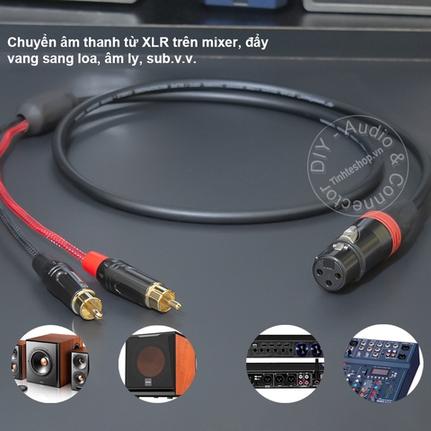 Cáp canon ra 2 hoa sen chuyển âm từ Vang Mixer sang loa DIY XLR to 2 RCA audio cable