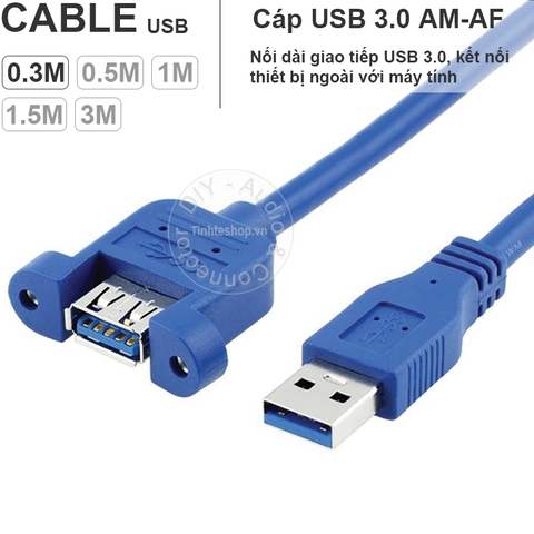 Cáp USB 3.0 đực cái bắt vít 30Cm đến 3 mét - USB 3.0 male to female cable with screw fixing position on control panel