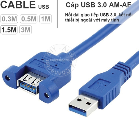 Cáp USB 3.0 đực cái bắt vít 30Cm đến 3 mét - USB 3.0 male to female cable with screw fixing position on control panel