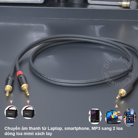 Cáp chia 3.5 1 thành 2 cắm từ Smartphone Laptop MP3 sang 2 loa xách tay - 3.5mm to 2 stereo splitter cable 3.5mm TRS mono