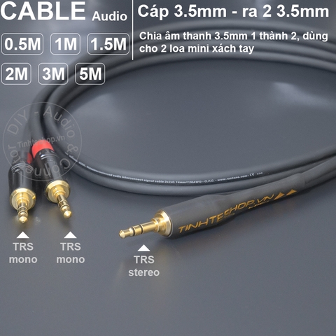 Cáp chia 3.5 1 thành 2 cắm từ Smartphone Laptop MP3 sang 2 loa xách tay - 3.5mm to 2 stereo splitter cable 3.5mm TRS mono