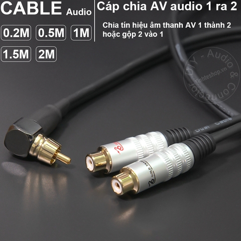 Cáp AV 1 ra 2 đực sang 2 cái DIY 0.2M đến 2M - RCA male angle to 2 RCA female cable