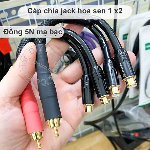 Dây hoa sen 1 ra 2 đồng 5N mạ bạc cắm 1 âm ly ra 2 ra 4 loa - Lotus audio splitter cable