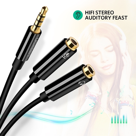 Cáp chia 3.5mm AUX 1 ra 2 1 cổng mic 1 cổng tai nghe 20Cm Ugreen AV141 10789