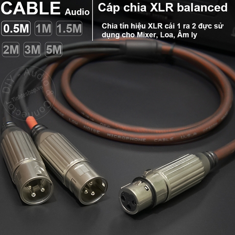 Dây canon cái sang 2 đực DIY 0.5 đến 10 mét - XLR female to 2 male balanced audio cable