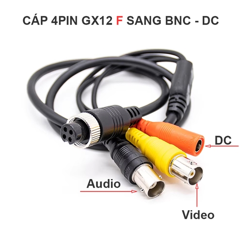 4 Pin GX12 Female Aviation Connector to RCA DC Adapter Waterproof Rear View Camera Cable