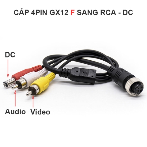 4 Pin GX12 Female Aviation Connector to RCA DC Adapter Waterproof Rear View Camera Cable