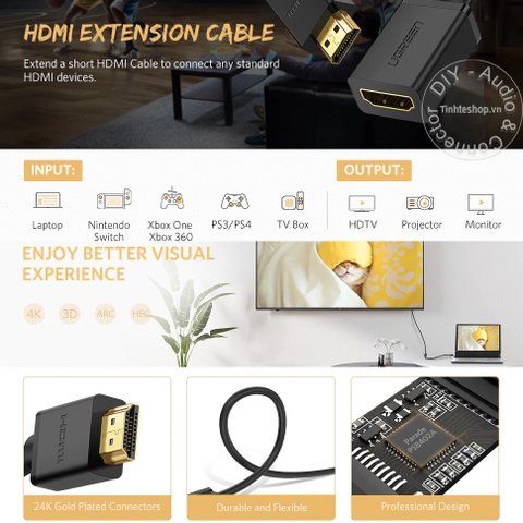 Cáp HDMI nối dài 4K 60Hz Ugreen HD107 - HDMI male to HDMI female cable