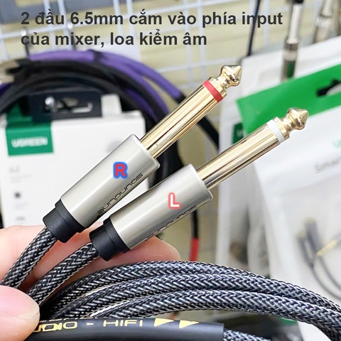 Dây chuyển nhạc từ iPhone iPad sang Mixer Loa kiểm âm - Lightning to 2 6.35mm cable