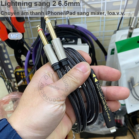 Dây chuyển nhạc từ iPhone iPad sang Mixer Loa kiểm âm - Lightning to 2 6.35mm cable