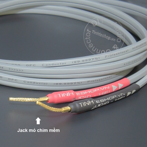 Dây loa bắp chuối sang mỏ chim mềm 1 vế - DIY speaker cable with banana plugs and 24K gold-plated soft copper mesh