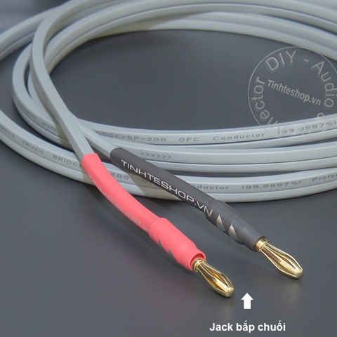Dây loa bắp chuối sang mỏ chim mềm 1 vế - DIY speaker cable with banana plugs and 24K gold-plated soft copper mesh