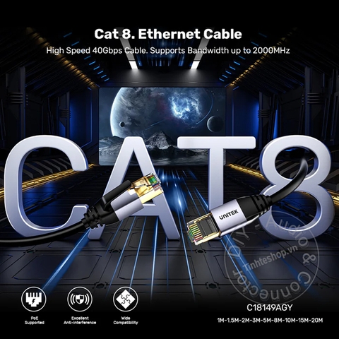 Dây mạng Cat8 bấm sẵn 40Gbps 2000MHz Unitek