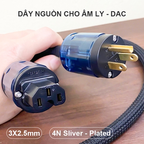 Dây nguồn cho Ổ cắm lọc nguồn với Âm ly DAC Loa 3x2.5mm đồng mạ bạc