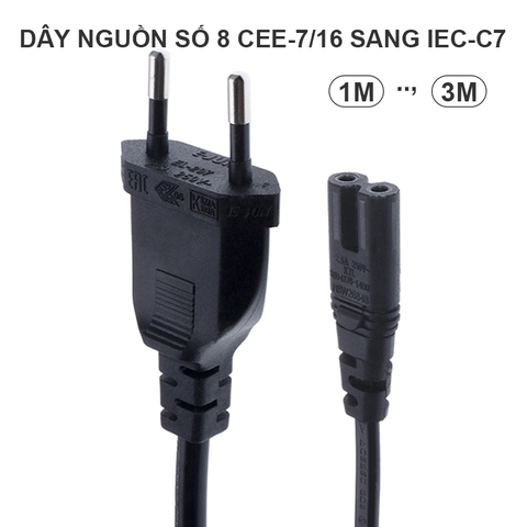 Dây nguồn số 8 1.8 mét chân cắm CEE-7-16 sang IEC-C7 cắm cho Smart TV Loa kéo Âm ly