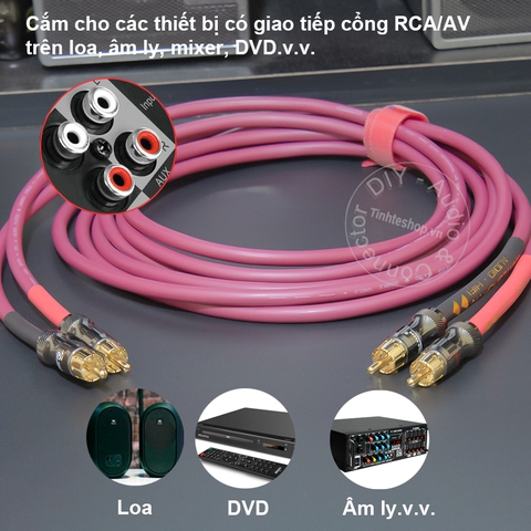 Dây âm thanh 2 đầu bông sen lõi đồng tinh khiết mạ bạc - Silver-plated OFC copper core 2-plug RCA audio cable