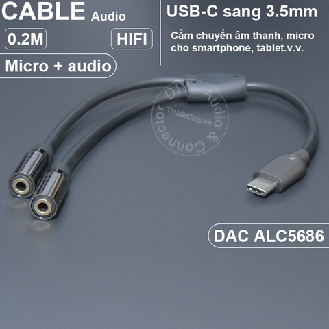 USB C sang 3.5 1 bên micro 1 bên audio 20Cm - Type-C audio cable divided into 2 3.5mm ports, one side microphone, one side HIFI audio DAC ALC5686