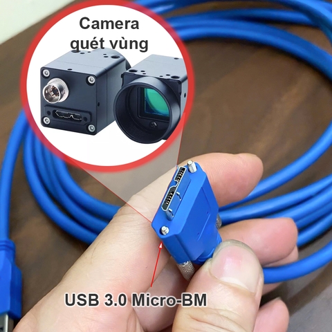 Cáp USB 3.0 locking cho Camera quét vùng Omron - USB 3.0 AM to Micro BM cable with screw lock for industrial cameras