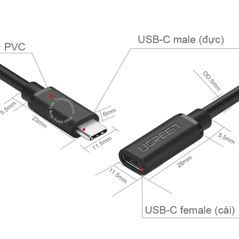 Cáp USB type C nối dài gen 1 5Gbps hỗ trợ 4K60Hz 0.5 mét Ugreen ED008 40574