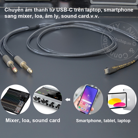 Dây USB type C sang 6.5mm 2 đầu R-L DAC 32bit - USB C to 6.35mm 2-port cable transfers audio from Smartphone Tablet Laptop to Speaker Mixer