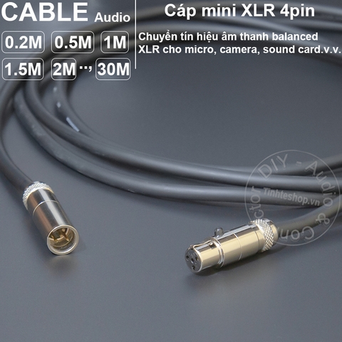 Dây 2 đầu mini XLR 4pin đực sang cái 0.2 đến 40 mét - DIY 4pin mini XLR male to female microphone cable