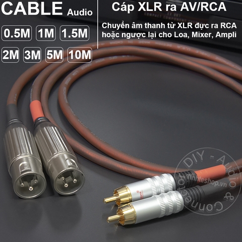 Cáp XLR đực ra AV 2 sợi DIY 0.5M đến 5M - XLR male ro RCA cable 2 wire