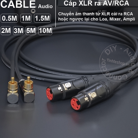 Cặp dây canon cái ra AV vuông góc cắm cho vang DIY 0.5 đến 5 mét - XLR female to RCA cable