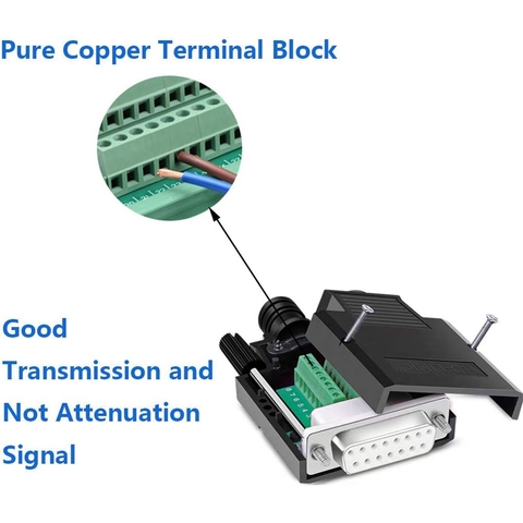 DB15 Solderless Female RS232 D-SUB Serial Adapters, 16mm thinner 15 Pin Port Terminal Solderfree Breakout Board Connector with Case Accessories