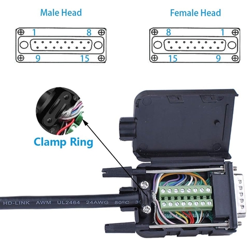DB15 Solderless Female RS232 D-SUB Serial Adapters, 16mm thinner 15 Pin Port Terminal Solderfree Breakout Board Connector with Case Accessories