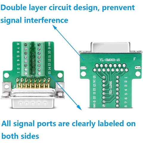 DB15 Solderless Female RS232 D-SUB Serial Adapters, 16mm thinner 15 Pin Port Terminal Solderfree Breakout Board Connector with Case Accessories