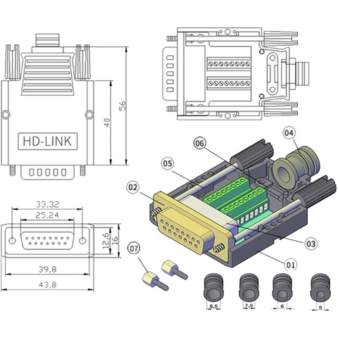DB15 Solderless Female RS232 D-SUB Serial Adapters, 16mm thinner 15 Pin Port Terminal Solderfree Breakout Board Connector with Case Accessories
