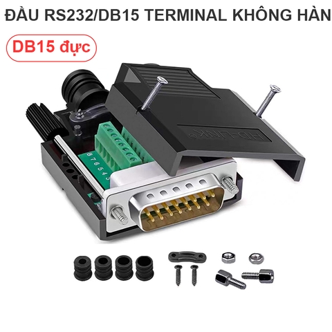 Giắc DB15 đực đấu nối ốc vít không cần hàn - DB15 Solderless Female RS232 D-SUB Serial Adapters, 16mm thinner 15 Pin Port Terminal Solderfree Breakout Board Connector with Case Accessories