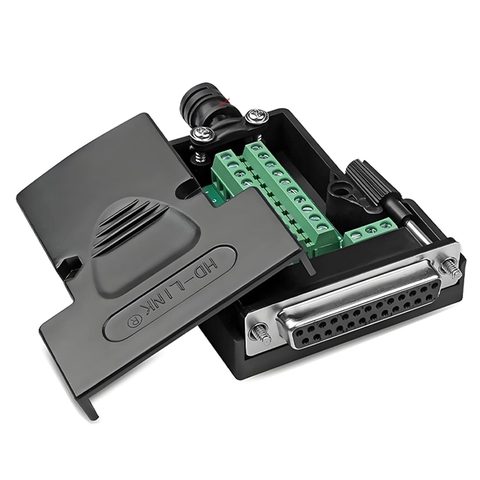 DB25 Female Solderless Breakout Connector, RS232 D-SUB DB25 Serial to 25Pin Port Terminal Block with Case Long Bolts Tail Pipe