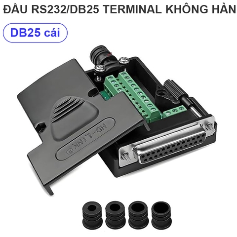DB25 Female Solderless Breakout Connector, RS232 D-SUB DB25 Serial to 25Pin Port Terminal Block with Case Long Bolts Tail Pipe