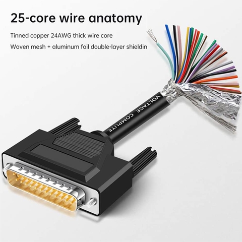 DB25 Male RS232 25 Pin Serial Extension Cable, RS232 D-SUB DB25 Serial to 25 Bare Wire Breakout Board Connector