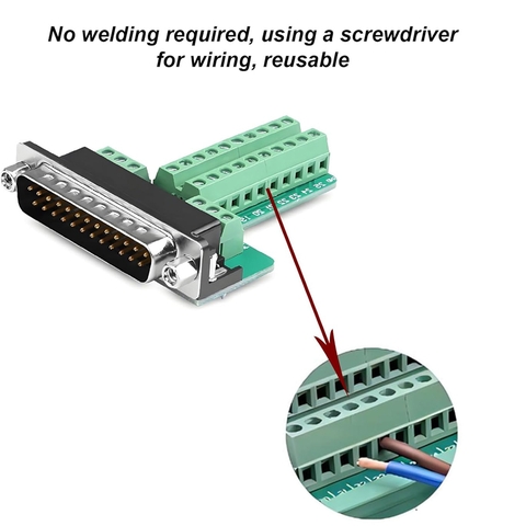Đầu đấu nối DB25 chân dương không cần hàn - DB25 Solderless Breakout Connector, RS232 D-SUB DB25 Serial to 25Pin Port Terminal Block with Case Long Bolts Tail Pipe