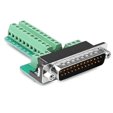 Đầu đấu nối DB25 chân dương không cần hàn - DB25 Solderless Breakout Connector, RS232 D-SUB DB25 Serial to 25Pin Port Terminal Block with Case Long Bolts Tail Pipe