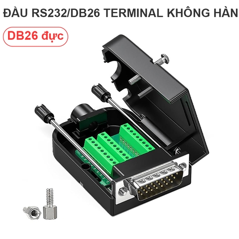 Đầu nối DB26 chân đực không cần hàn - DB26 Male Solder Free Connector, RS232 D-SUB DB26 3Row 26Pin Serial Male Terminal Adapter, Pure Copper Core Gold-Plated Connector