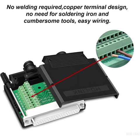 DB37 Solderless Serial Female Adapter Connector, RS232 D-SUB to 37-pin Port Terminal Breakout Board with Case Long Bolts Tail Pipe