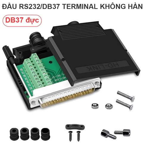 Jack nối DB37 không cần hàn - Thinner DB37 Solderless Serial Female Adapter Connector, RS232 D-SUB to 37-pin Port Terminal Breakout Board with Case Long Bolts Tail Pipe