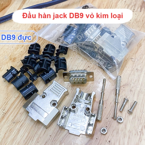 Giắc cắm COM 9 chân cái kèm vỏ ốp nhựa cứng - Housing with RS232 DB9 plug solder head 24K gold plated copper