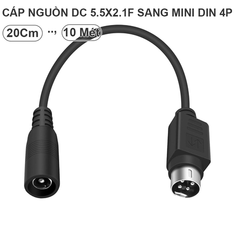 Dây nguồn DC 5.5x2.1mm cái sang mini DIN 4pin