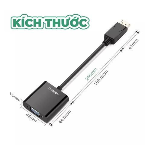 Chuyển đổi Displayport sang VGA full HD1080P Ugreen DP109 20415 - Displayport to D-SUB VGA 1080P
