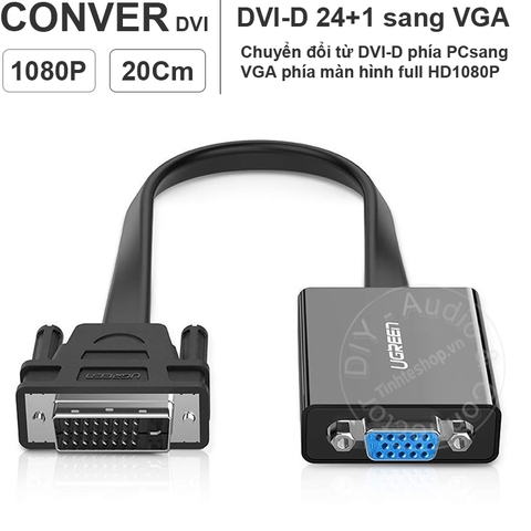 Bộ chuyển DVI sang VGA full HD1080P 20Cm Ugreen 40259 - DVI-D 24+1 to VGA converter